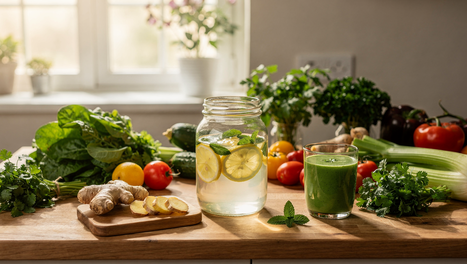 Natürliche Darmsanierung zu Hause - Frisches Gemüse und Kräuter