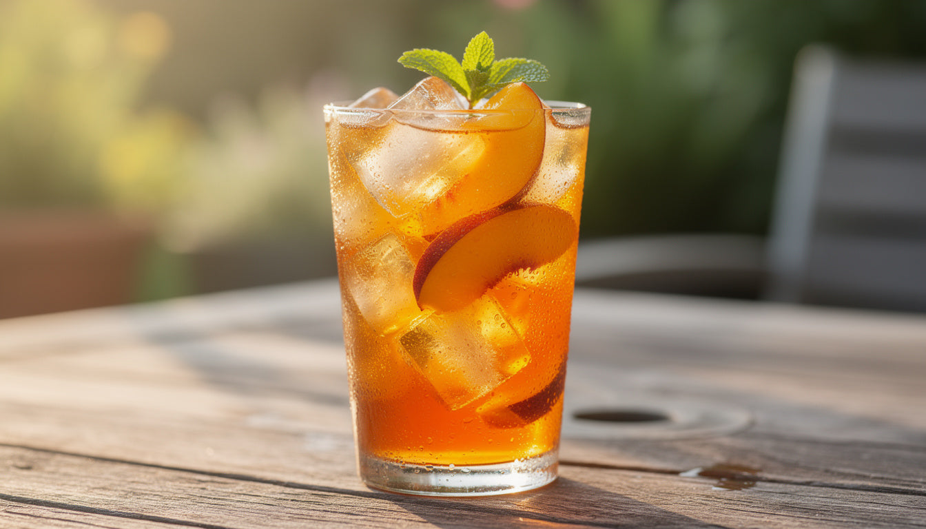 Kombucha-Pfirsich-Eistee mit Minze