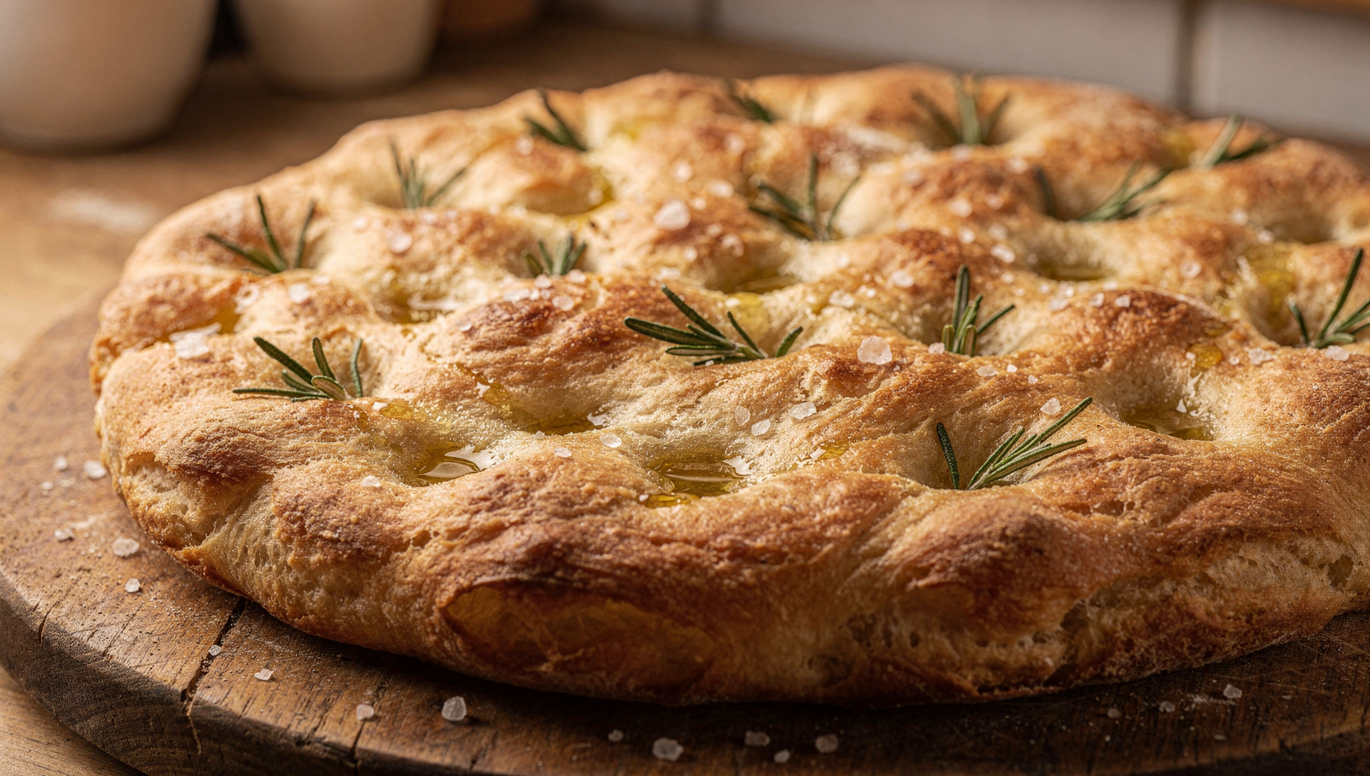 Goldene Sauerteig Focaccia mit Rosmarin und Meersalz
