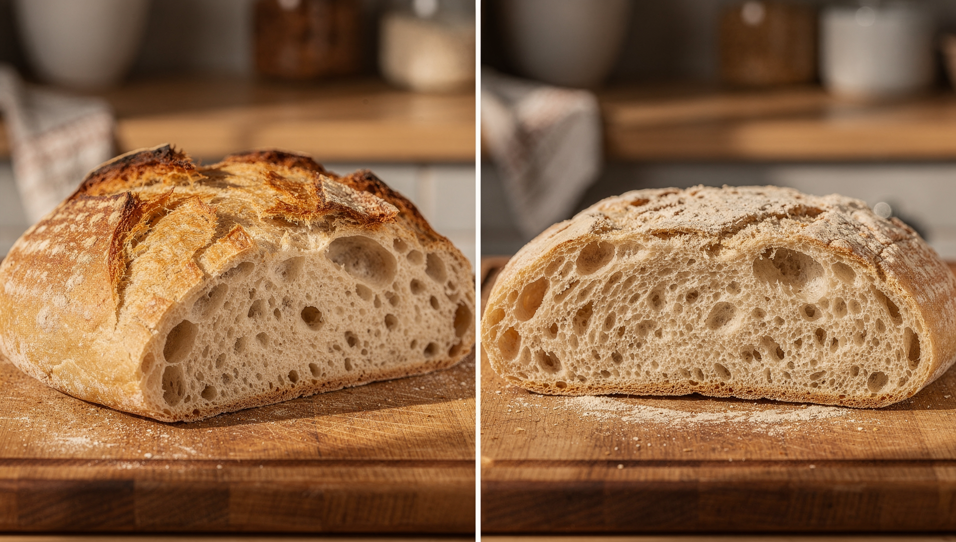 Sauerteig Troubleshooting - Vergleich gelungenes vs. misslungenes Brot