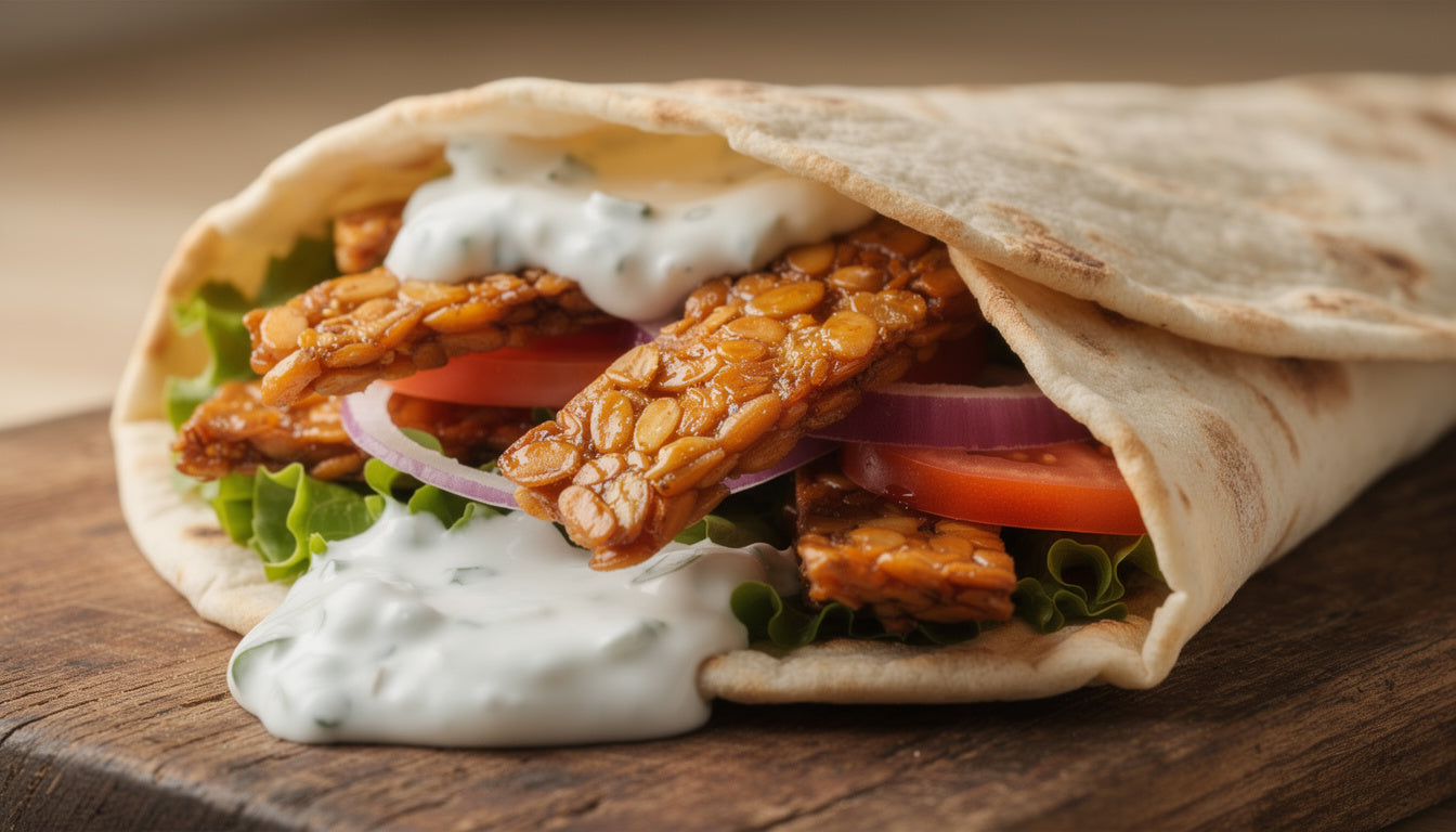 Tempeh-Gyros: Veganes Gyros mit knusprigem Tempeh