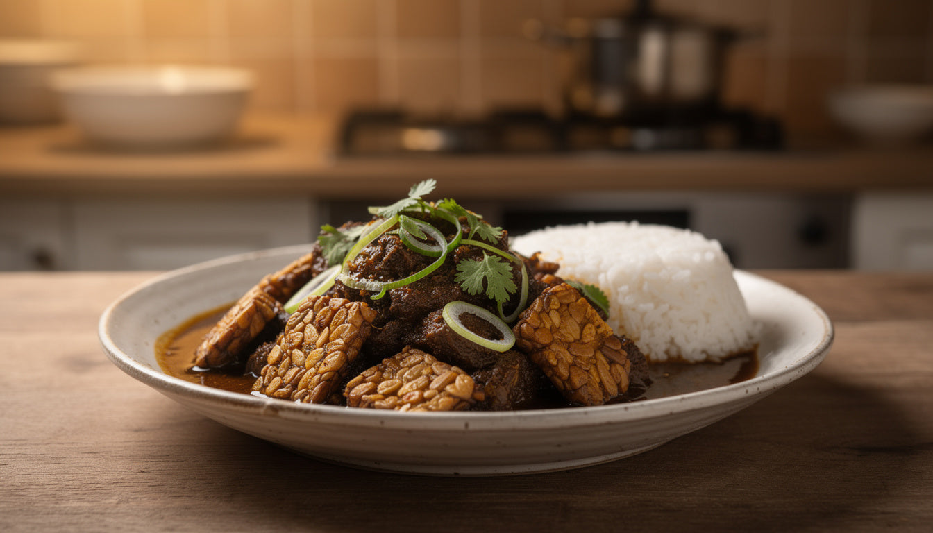 Tempeh-Rendang: Indonesisches Curry mit knusprigem Tempeh