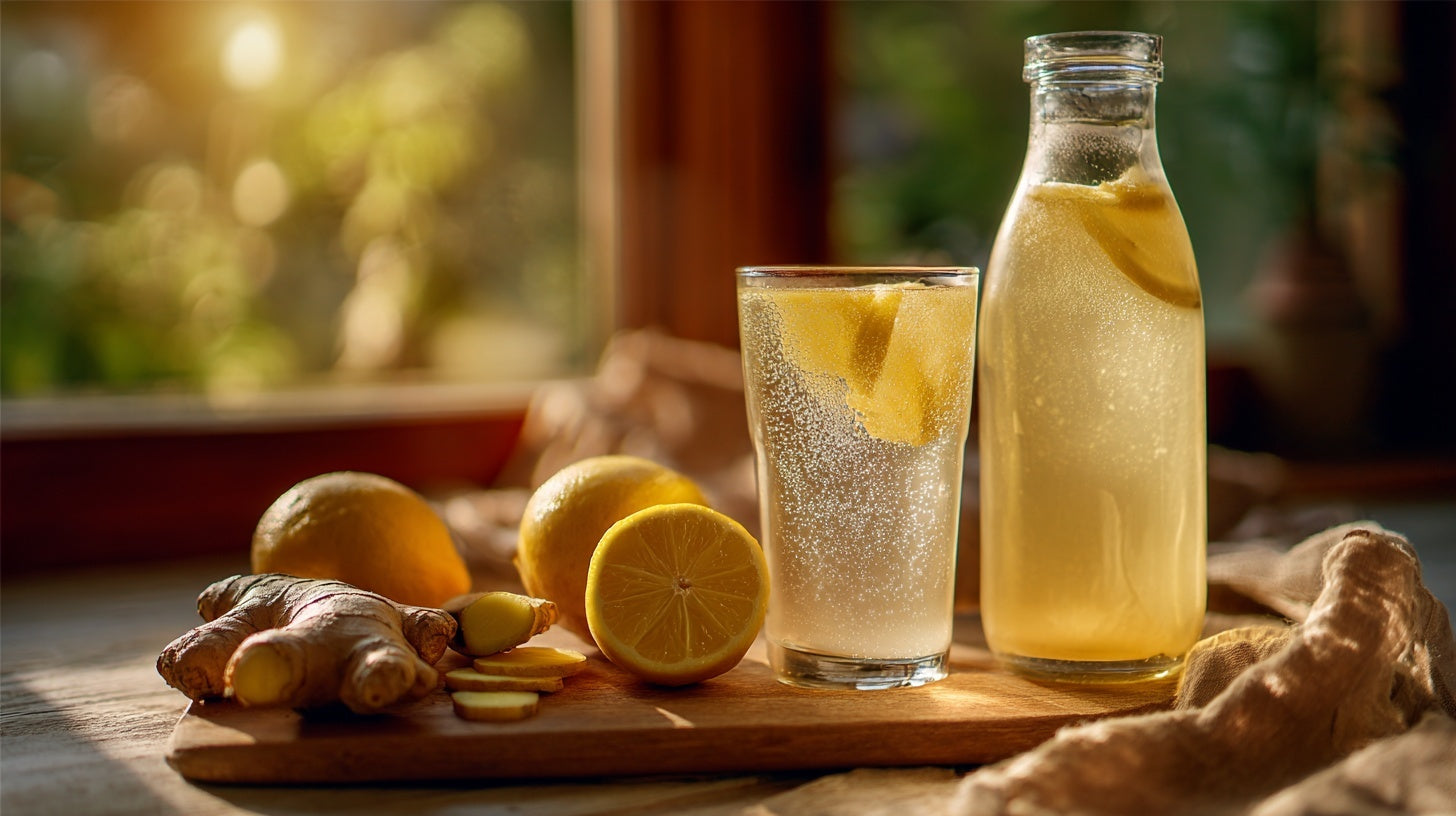Wasserkefir-Limonade mit Ingwer und Zitrone