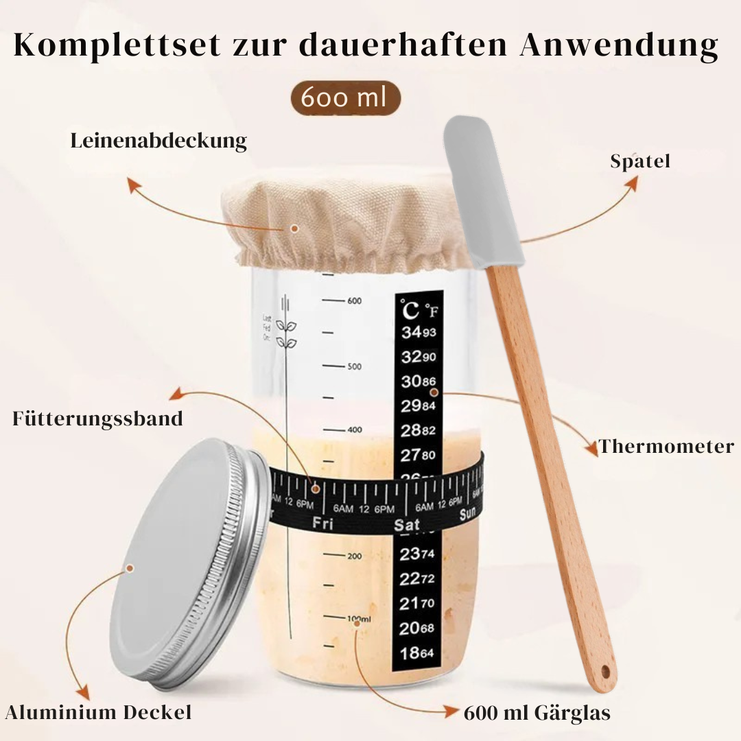 600ml Gärglas für Sauerteig inkl. Spatel & Thermometer