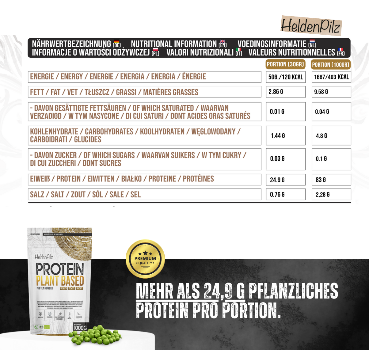 Fermentiertes Proteinpulver – Pflanzliches Eiweiß aus fermentierter Erbse – Vegan, laktosefrei, glutenfrei, 100% natürlich – 600g