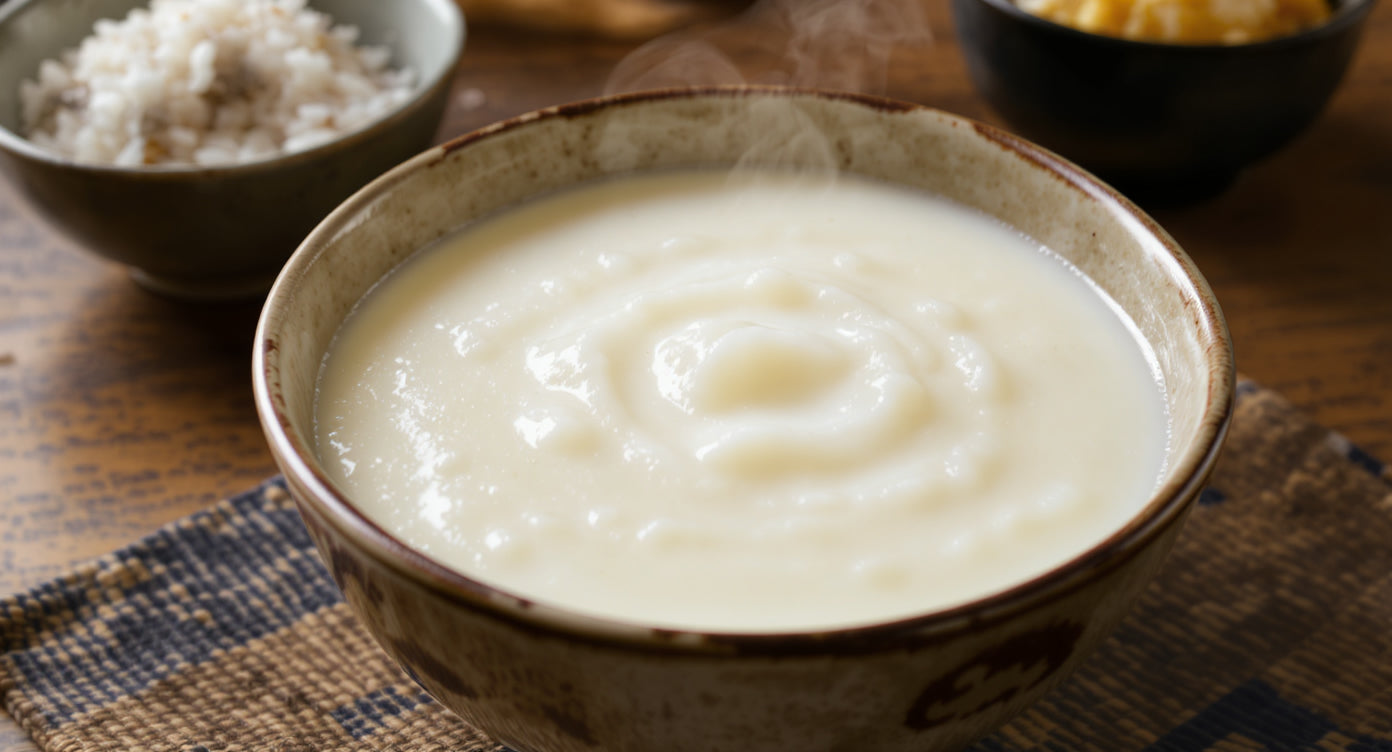 Amazake selber machen - cremiges japanisches Reisgetränk in traditioneller Keramikschale