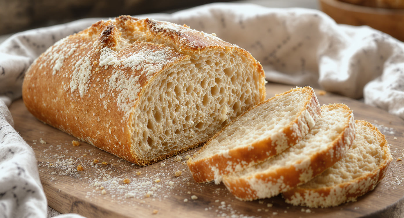 Glutenfreies Sauerteigbrot aufgeschnitten mit offener Krumenstruktur