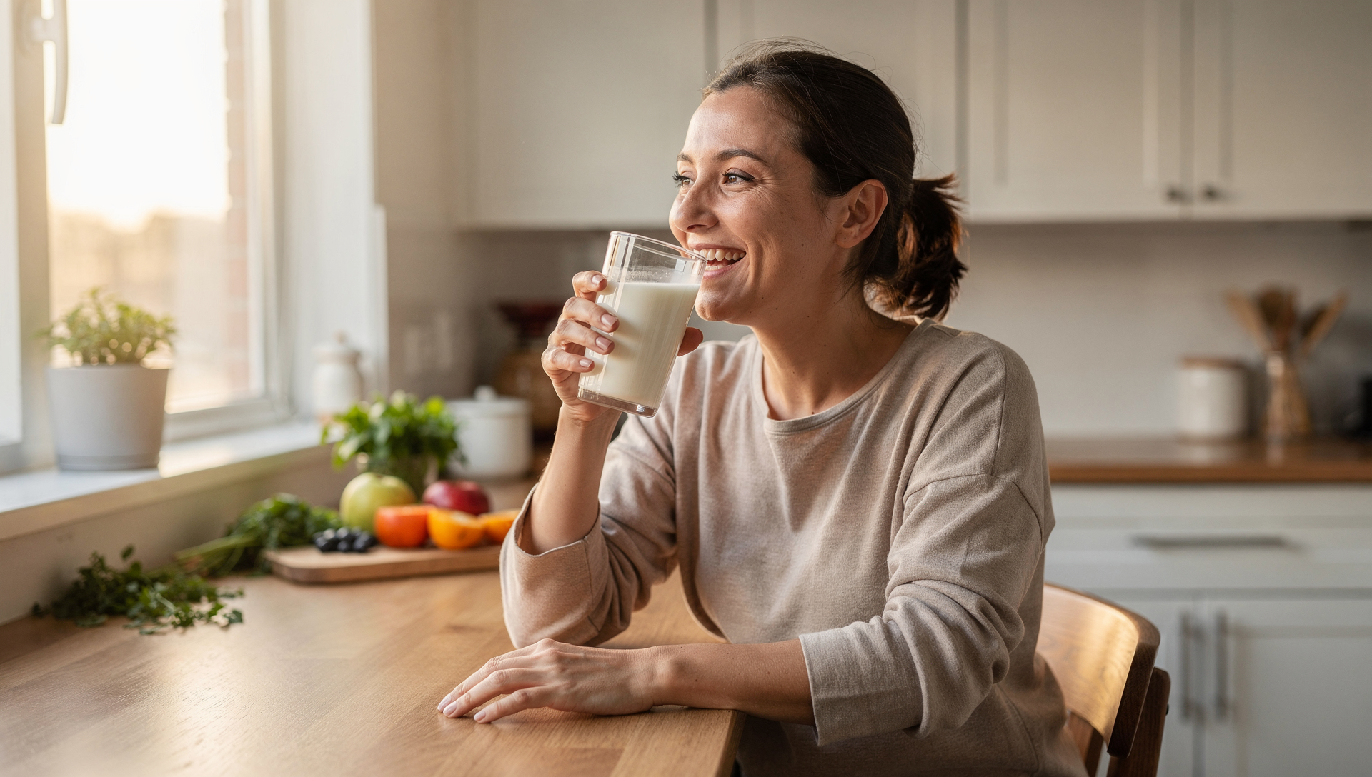 Person genießt Kefir trotz Laktoseintoleranz