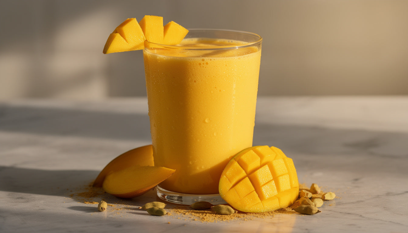 Kefir-Lassi mit Mango und Kardamom