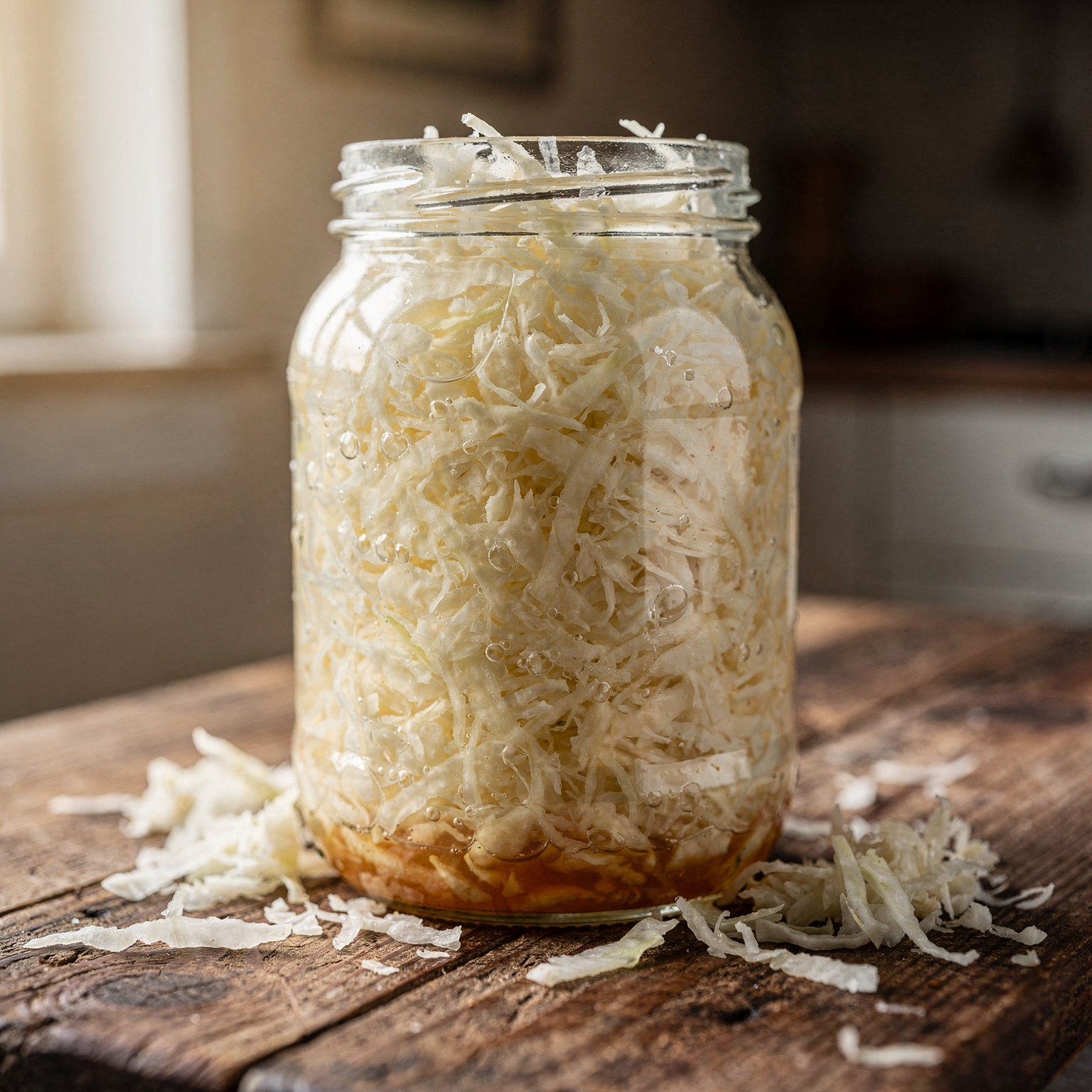 Frisches selbstgemachtes Sauerkraut im Glas