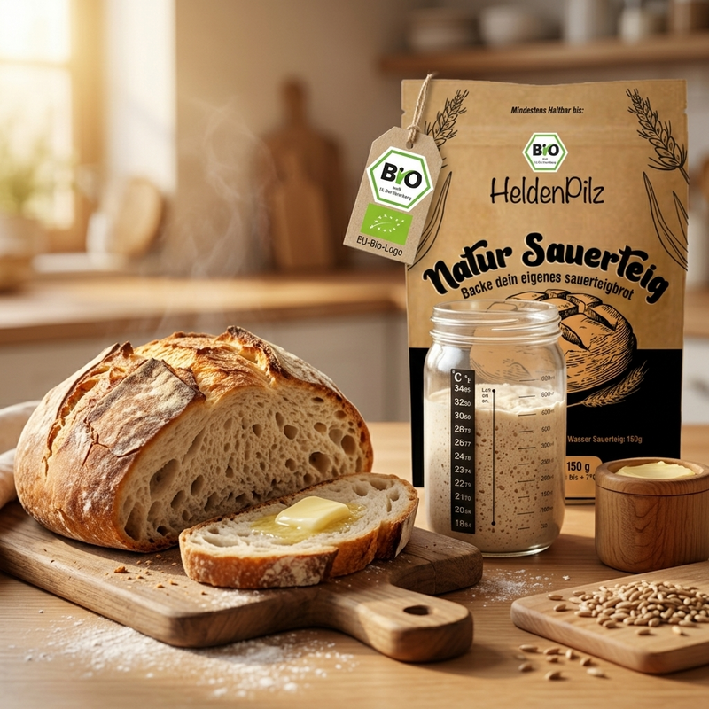 Sauerteig Komplett-Set Lifestyle - frisches Brot mit Butter und Set