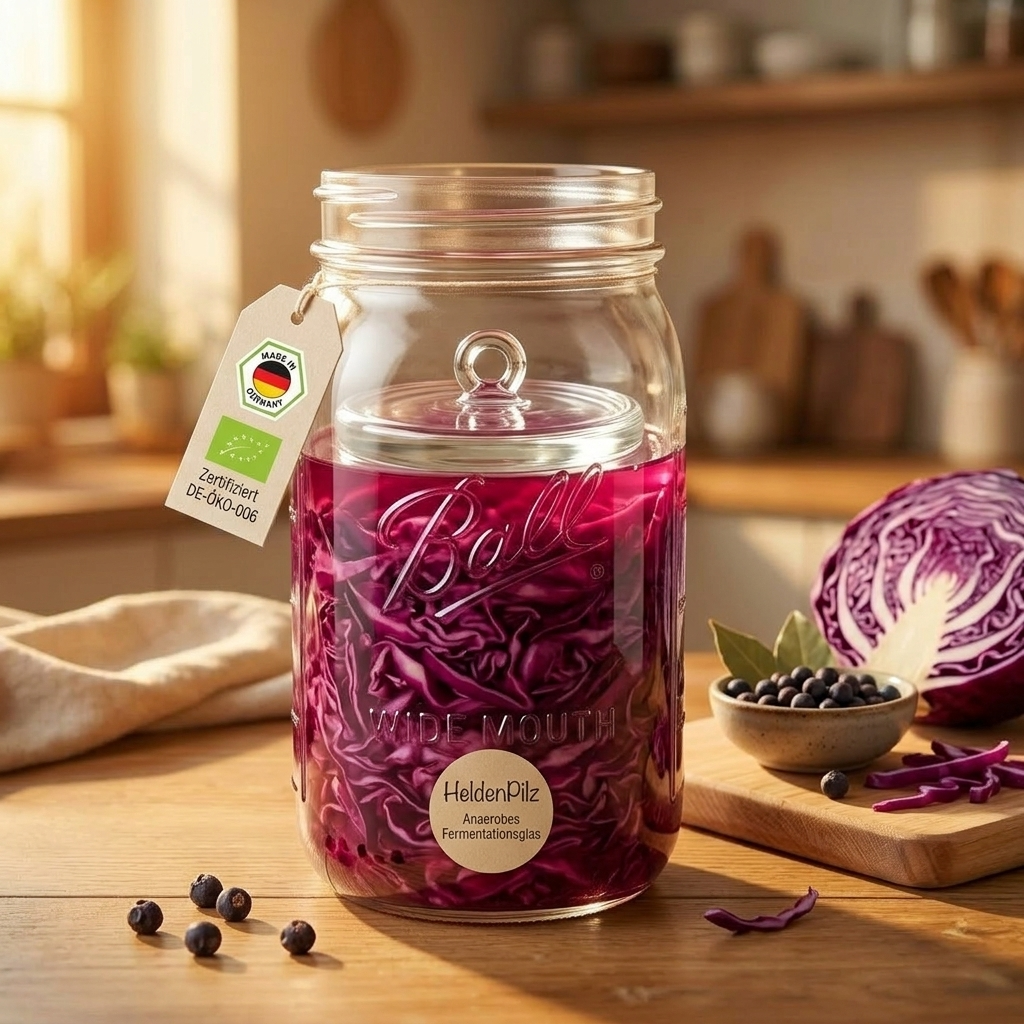 Anaerobes Fermentationsglas - Rotkohl Variante mit Glas-Gewicht