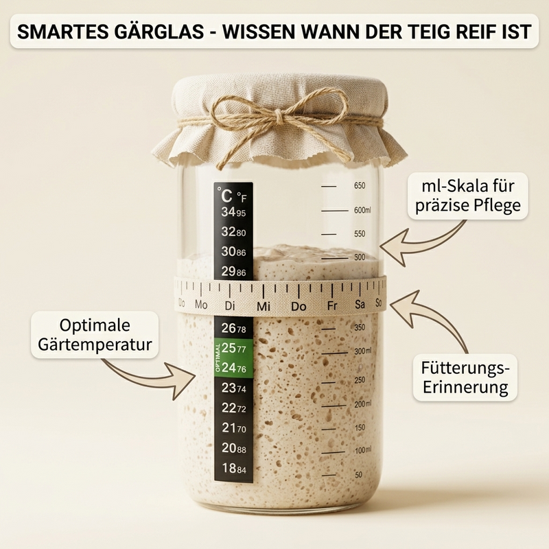 Sauerteig Komplett-Set Smart Gärglas mit Skala und Thermometer
