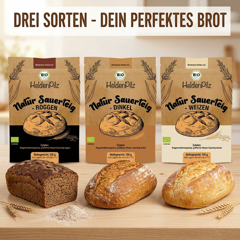 Sauerteig Komplett-Set 3 Sorten Roggen Dinkel Weizen