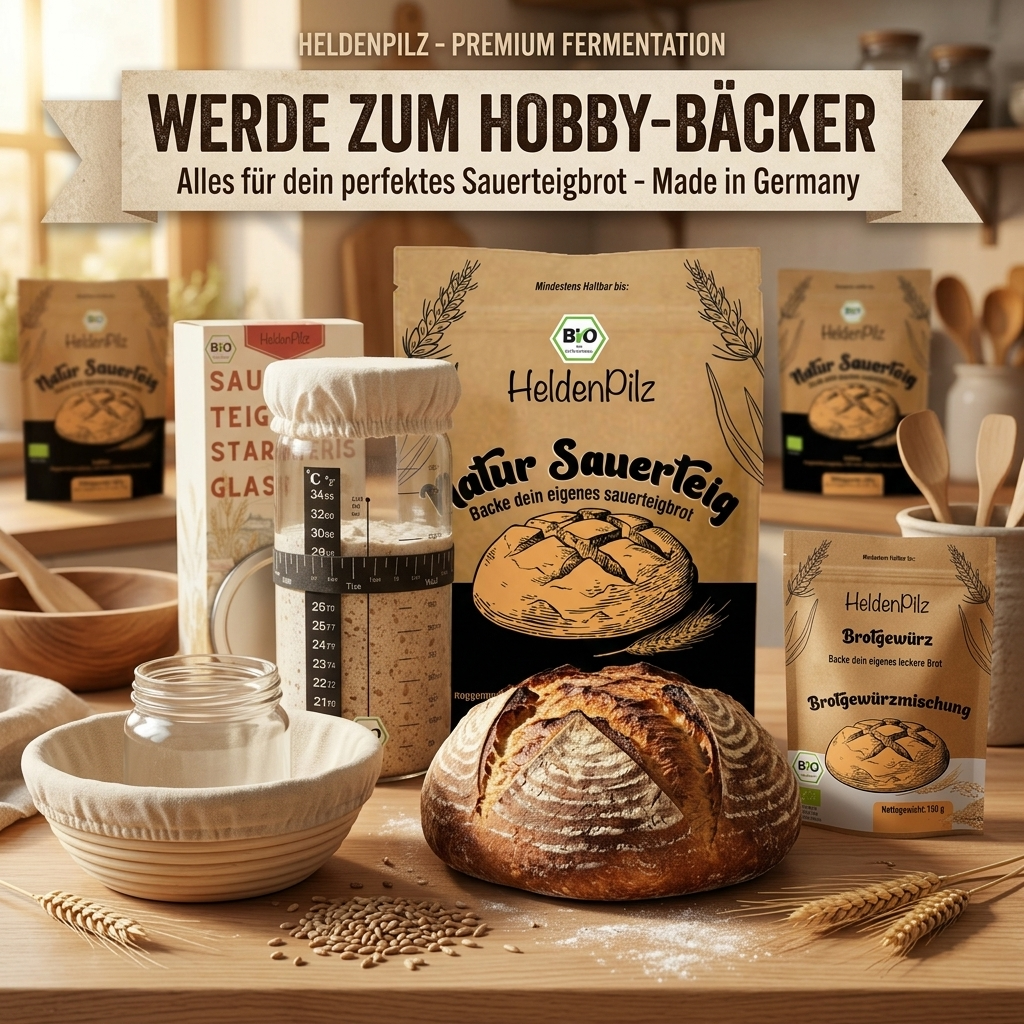 Sauerteig Komplett-Set Werde zum Hobby-Bäcker HeldenPilz Brot-Familie