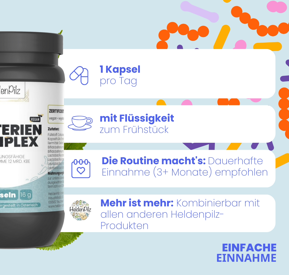 Bakterien-Komplex – Deine Unterstützung für eine gesunde Darmflora  Natürlich. Wissenschaftlich. Hochwirksam.