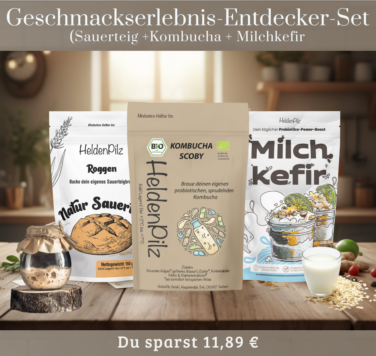 Geschmackserlebnis-Entdecker-Set (Sauerteig +Kombucha + Milchkefir)