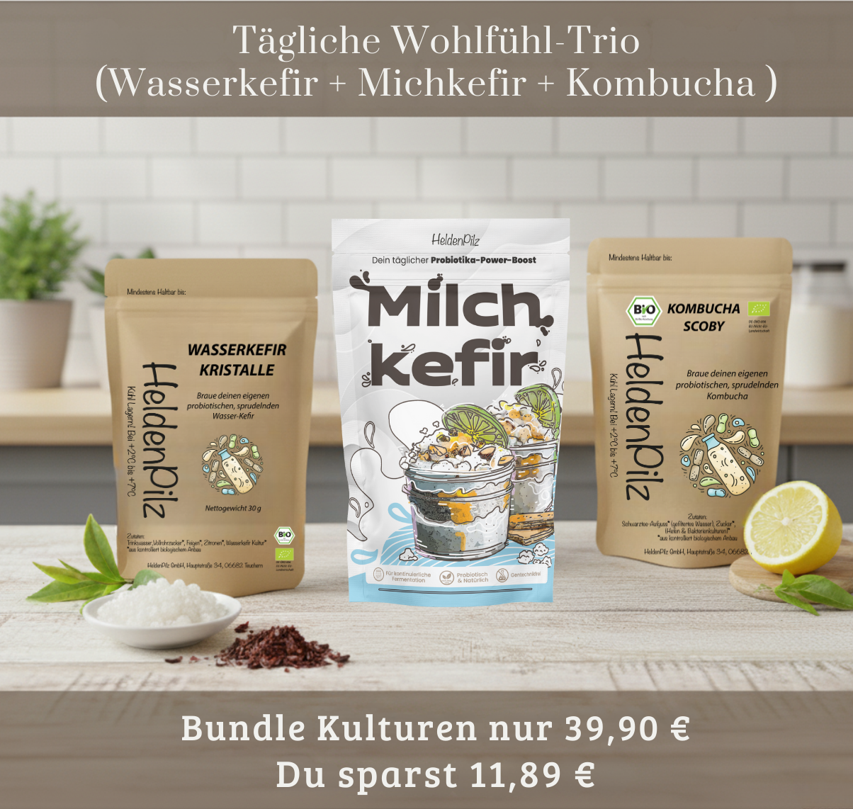 🔥 Ferment-Bundle Getränke – Wasserkefir, Milchkefir & Kombucha