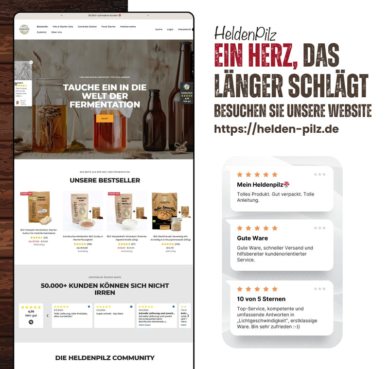 HeldenPilz® 600ml Gärglas, Spatel & Thermometer