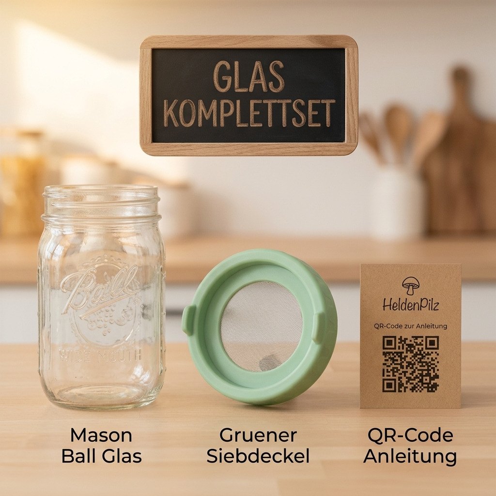 Glas Komplettset - Was ist drin Mason Ball Glas Siebdeckel QR-Code