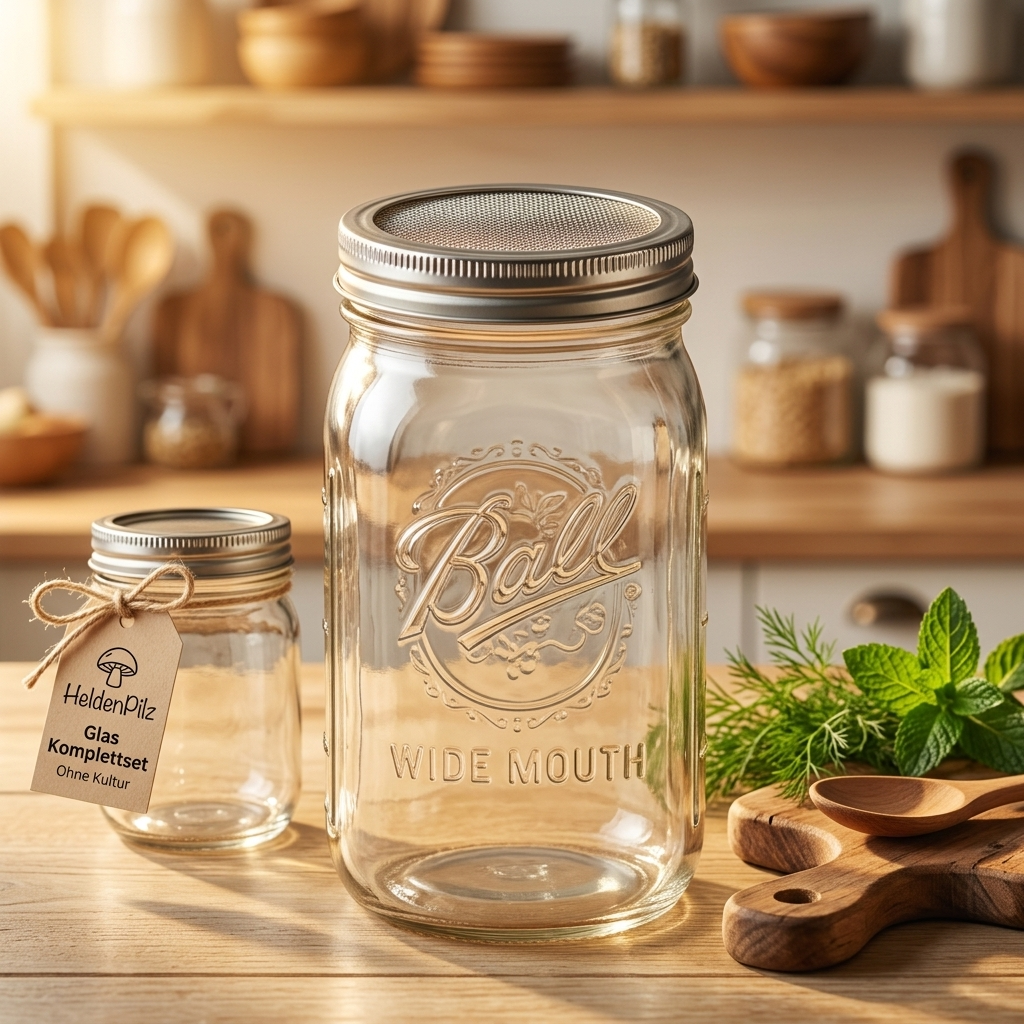 Glas Komplettset - Mason Ball Glas mit Siebdeckel als Hero