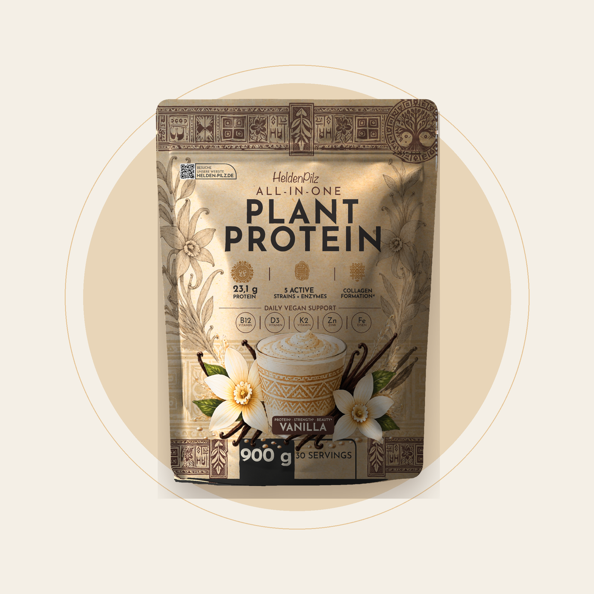 HeldenPilz All-in-One Plant Protein Vanilla, 900 g Beutel