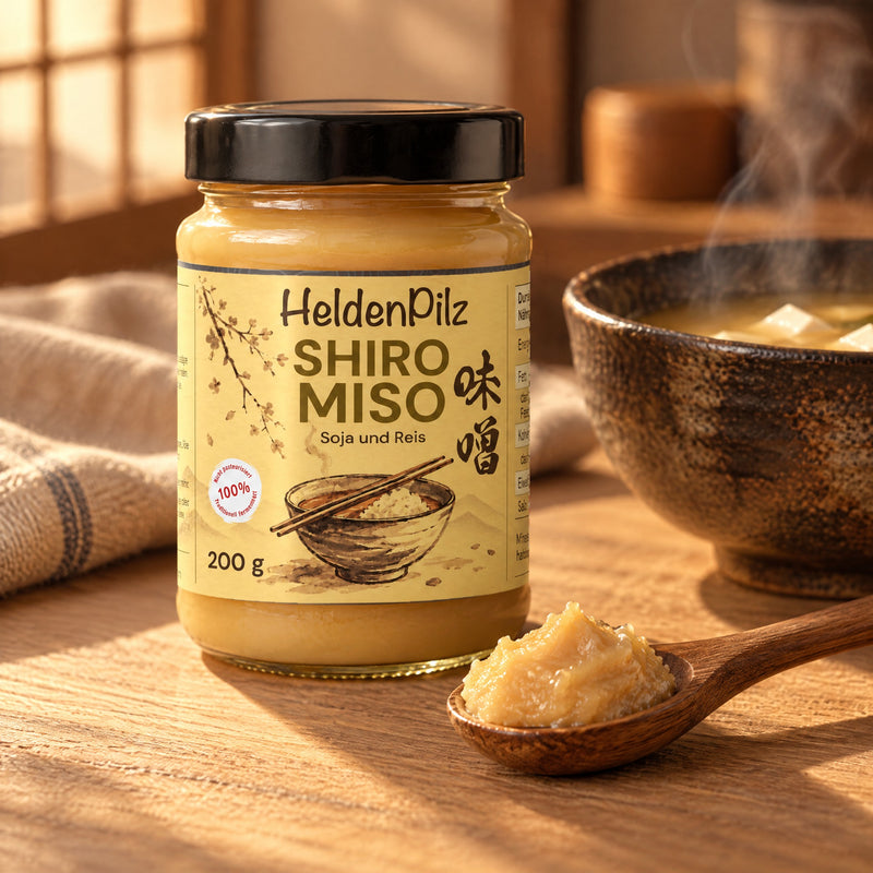 Shiro Miso im Glas, 200 g, mit Holzlöffel und Misosuppe