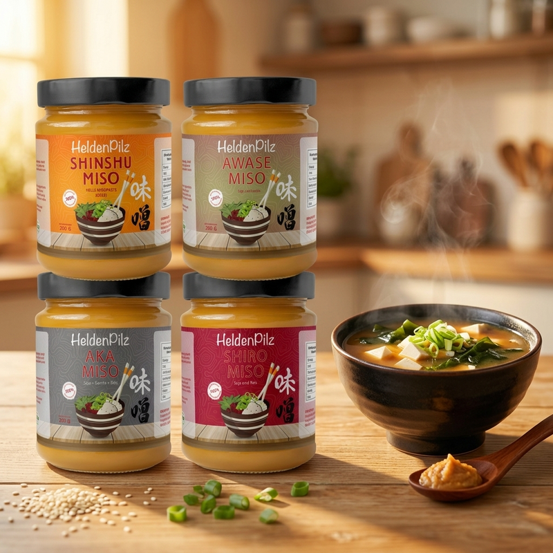 BIO Miso Probier-Set mit 4 Sorten Shinshu Aka Awase Shiro, Miso-Suppe Bowl