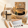 BIO Sauerteig Komplett-Set mit Gärglas, Natur Sauerteig Doypack, Gärkorb, Brotgewürz, Bäckermesser, Teigkarte und Schneebesen