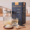 BIO Wasserkefir Starter-Set: Ball-Glas 950 ml mit Edelstahldeckel, Glasgewicht, Wasserkefir-Kristalle und FERMENTATION-Box